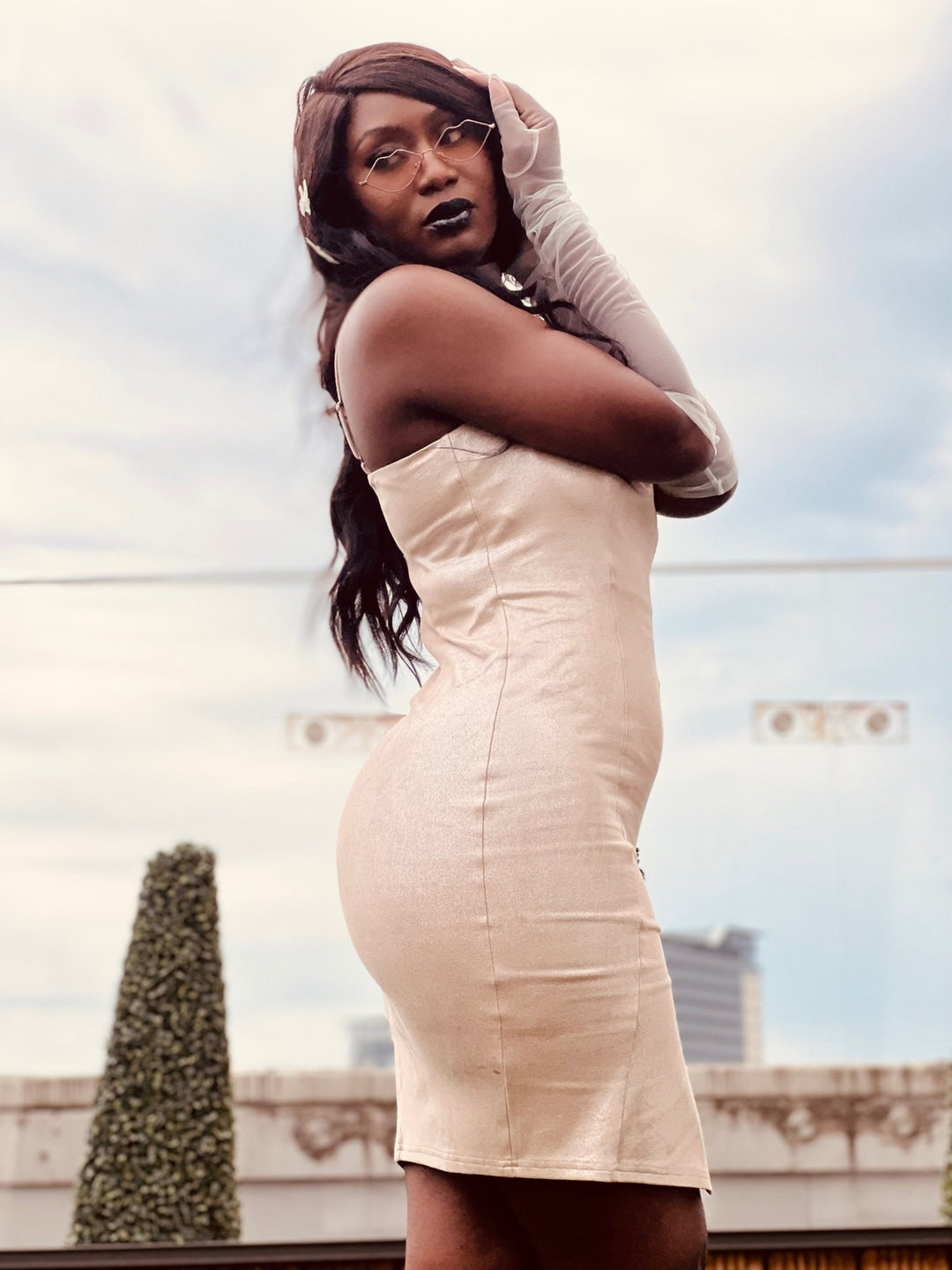 Rose Gold Shimmer Dress with Choker - One Wear Freedom 
