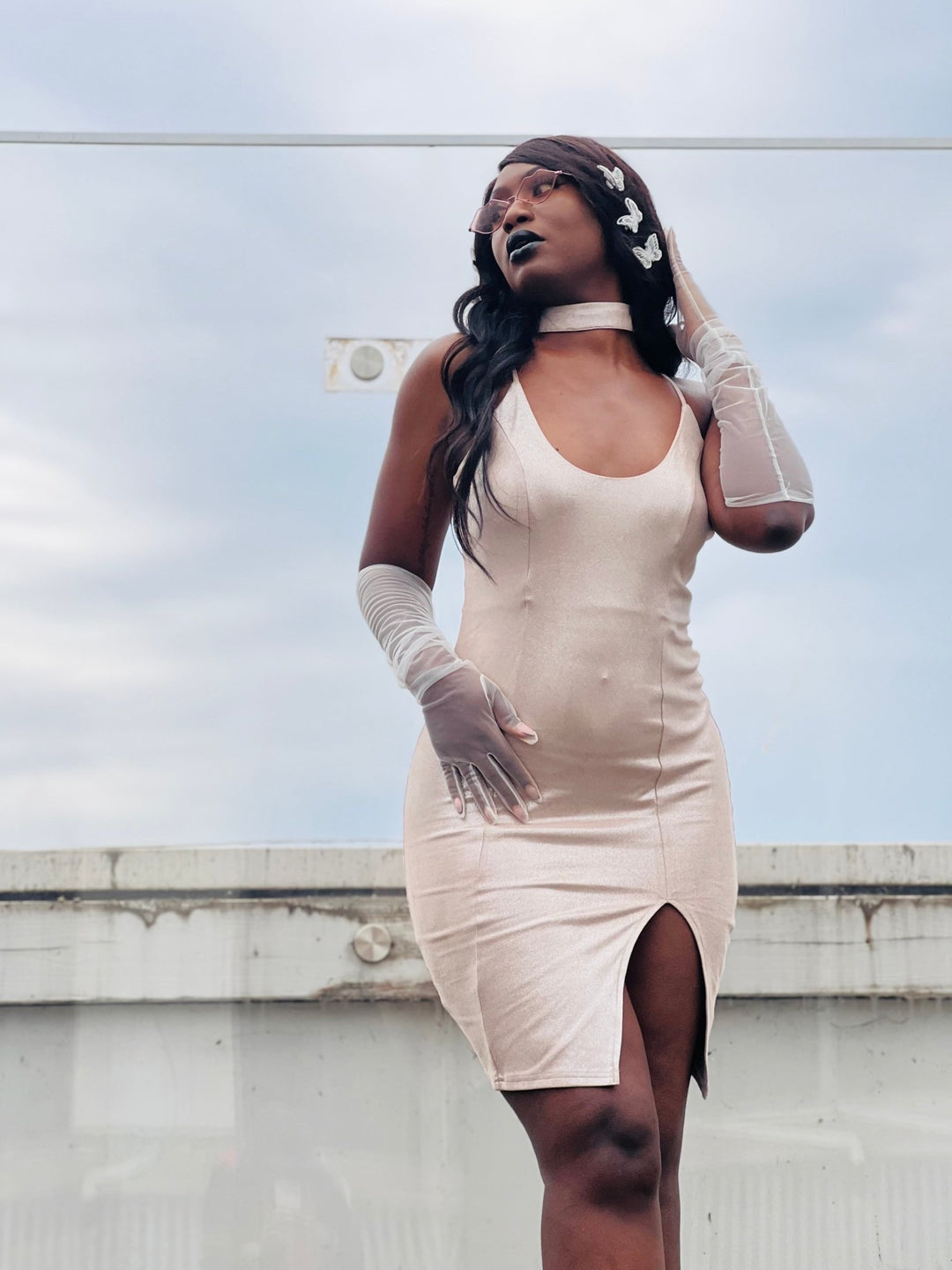 Rose Gold Shimmer Dress with Choker - One Wear Freedom #product_tags#