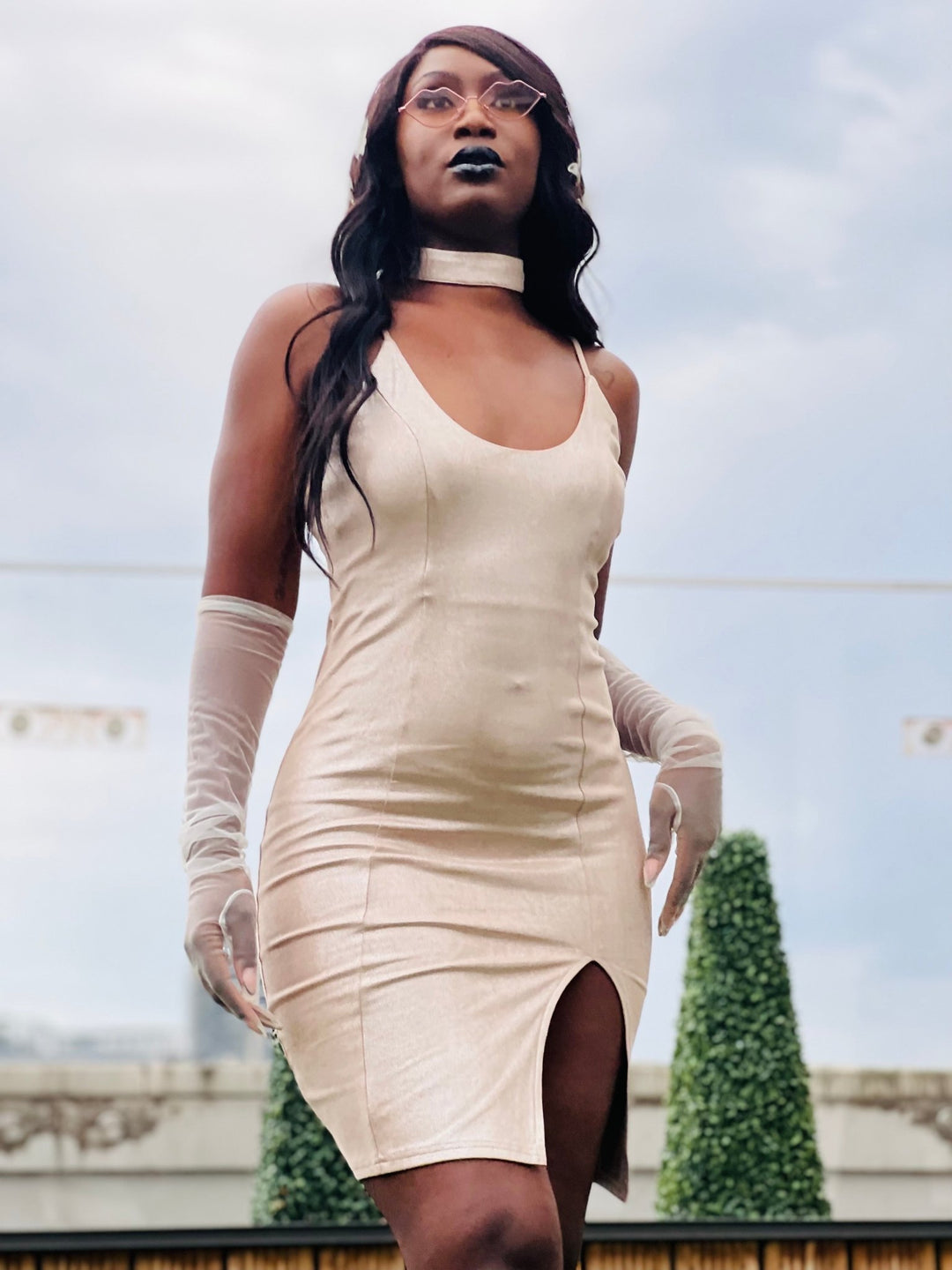 Rose Gold Shimmer Dress with Choker - One Wear Freedom 