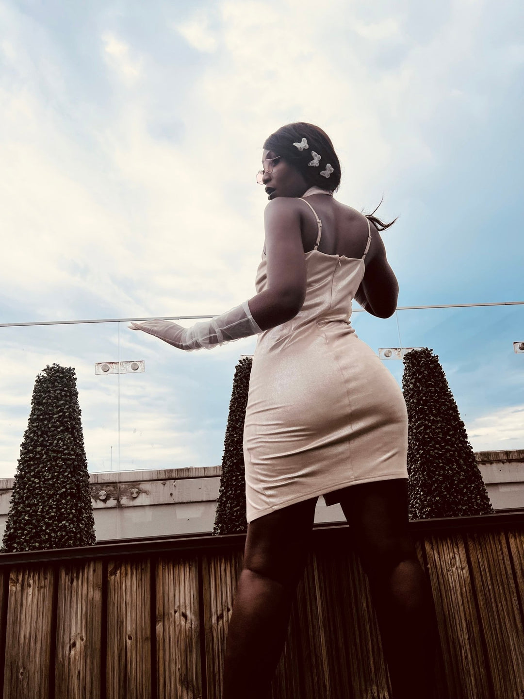 Rose Gold Shimmer Dress with Choker - One Wear Freedom 