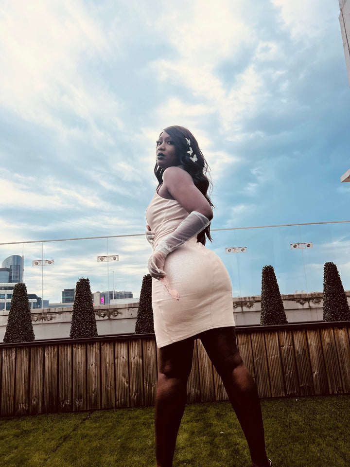 Rose Gold Shimmer Dress with Choker - One Wear Freedom 