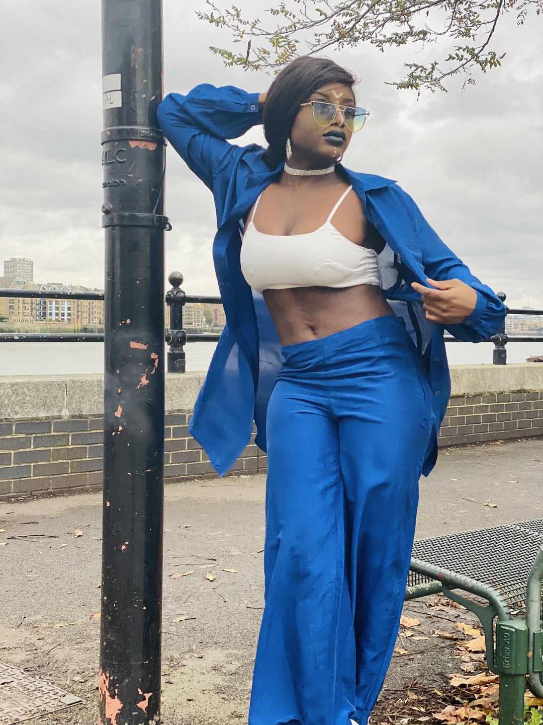 Royal Blue Bombyx Mori Maxi Coat + Trouser Suit - One Wear Freedom 