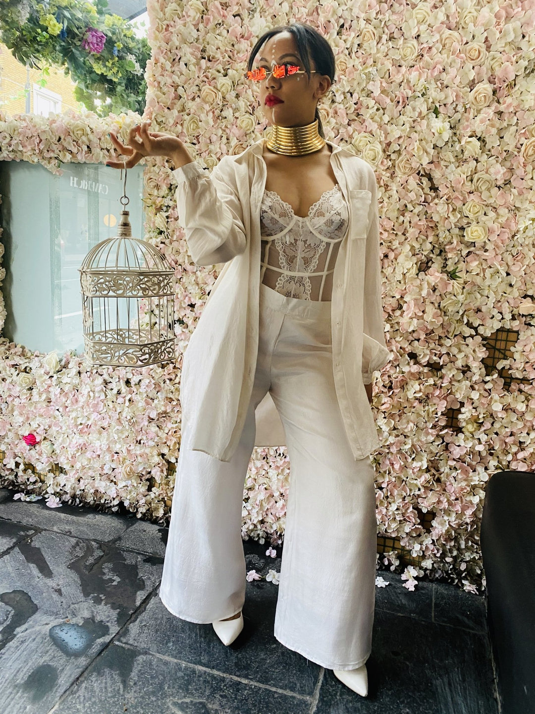 Cream Bombyx Mori Maxi Coat + Trouser Suit - One Wear Freedom 