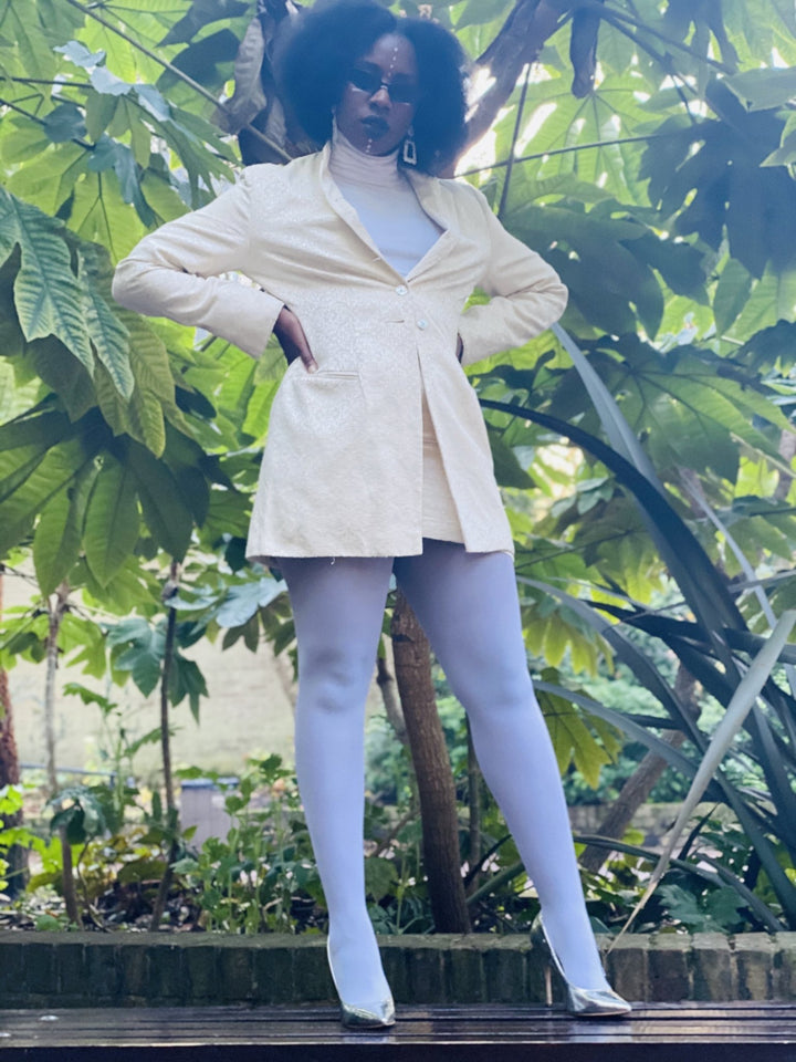 Silver Paisley Mini Skirt + Long Blazer Suit - One Wear Freedom 