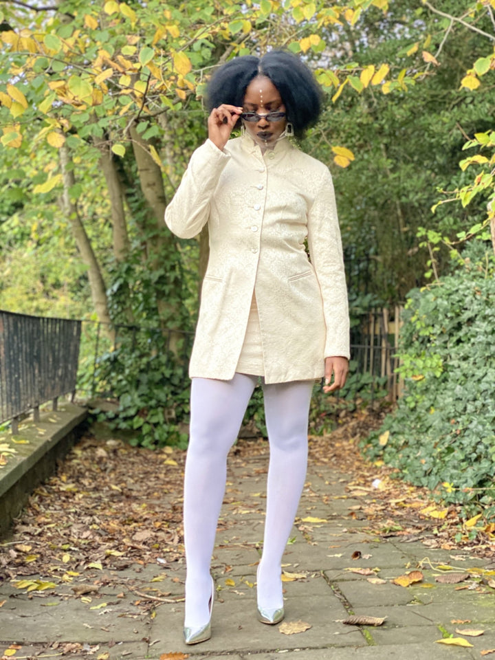 Silver Paisley Mini Skirt + Long Blazer Suit - One Wear Freedom 
