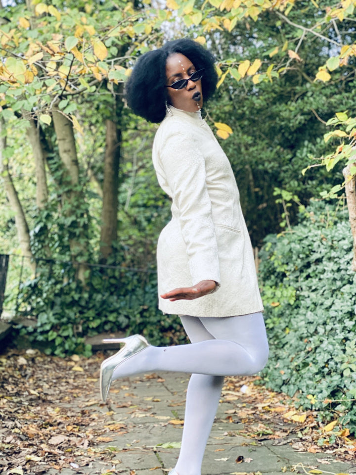 Silver Paisley Mini Skirt + Long Blazer Suit - One Wear Freedom 