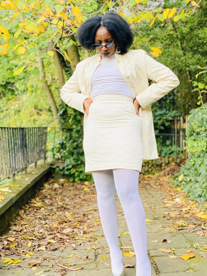 Silver Paisley Mini Skirt + Long Blazer Suit - One Wear Freedom 