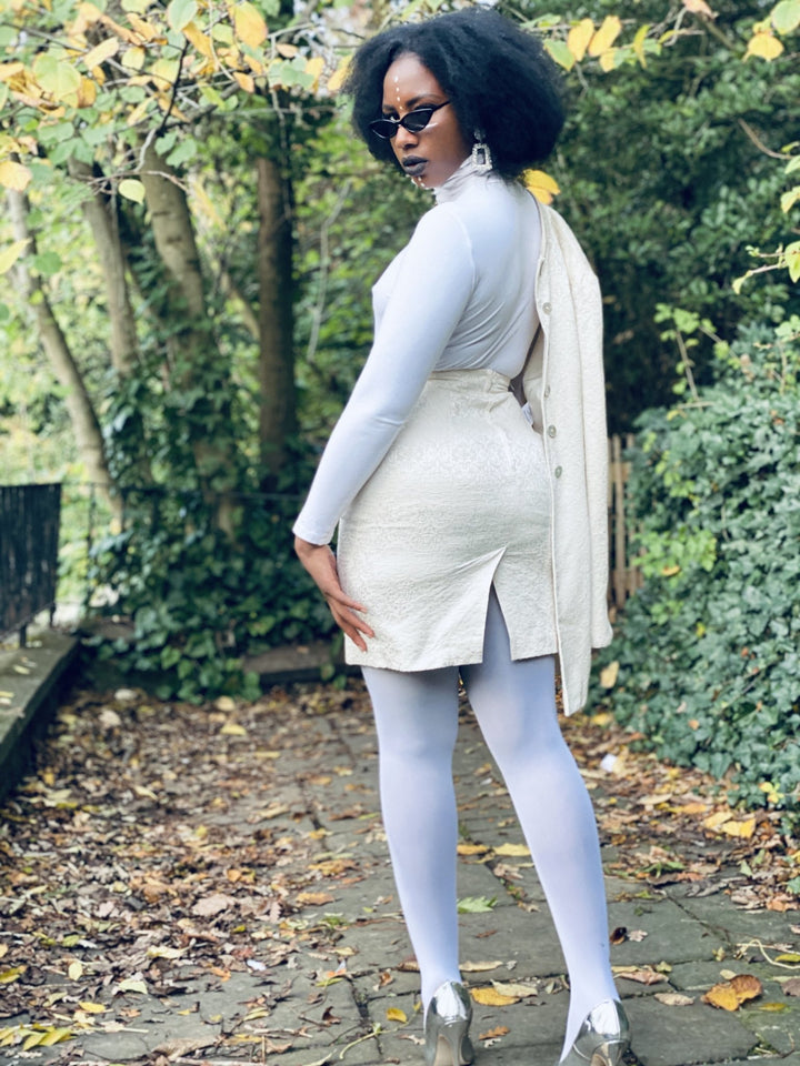 Silver Paisley Mini Skirt + Long Blazer Suit - One Wear Freedom 