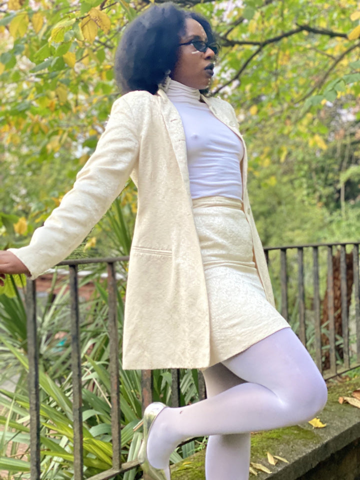 Silver Paisley Mini Skirt + Long Blazer Suit - One Wear Freedom 