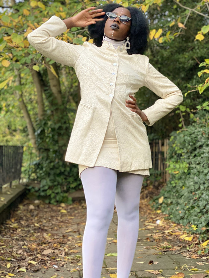 Silver Paisley Mini Skirt + Long Blazer Suit - One Wear Freedom 