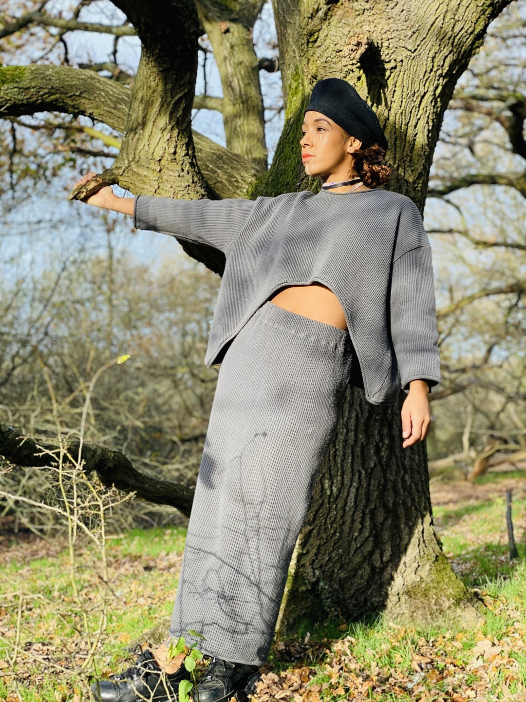 Smokey Ribbed Maxi Skirt + Semi-Crop Jumper Co-ord - One Wear Freedom 