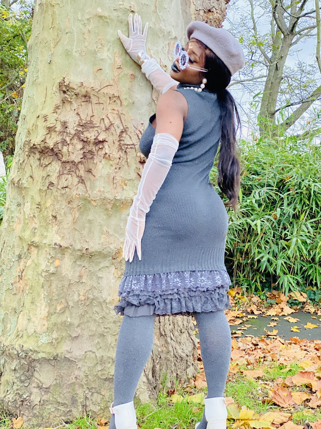 Smokey Ribbed Polo Midi Dress with Lace Frills - One Wear Freedom 