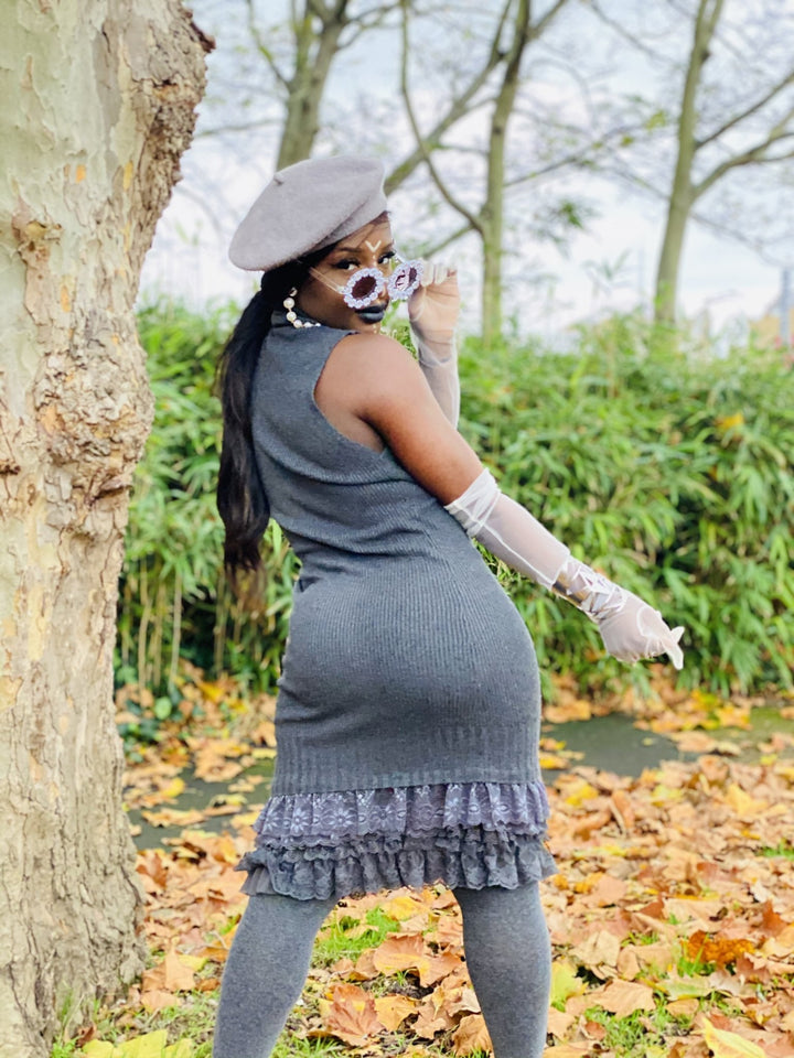 Smokey Ribbed Polo Midi Dress with Lace Frills - One Wear Freedom 