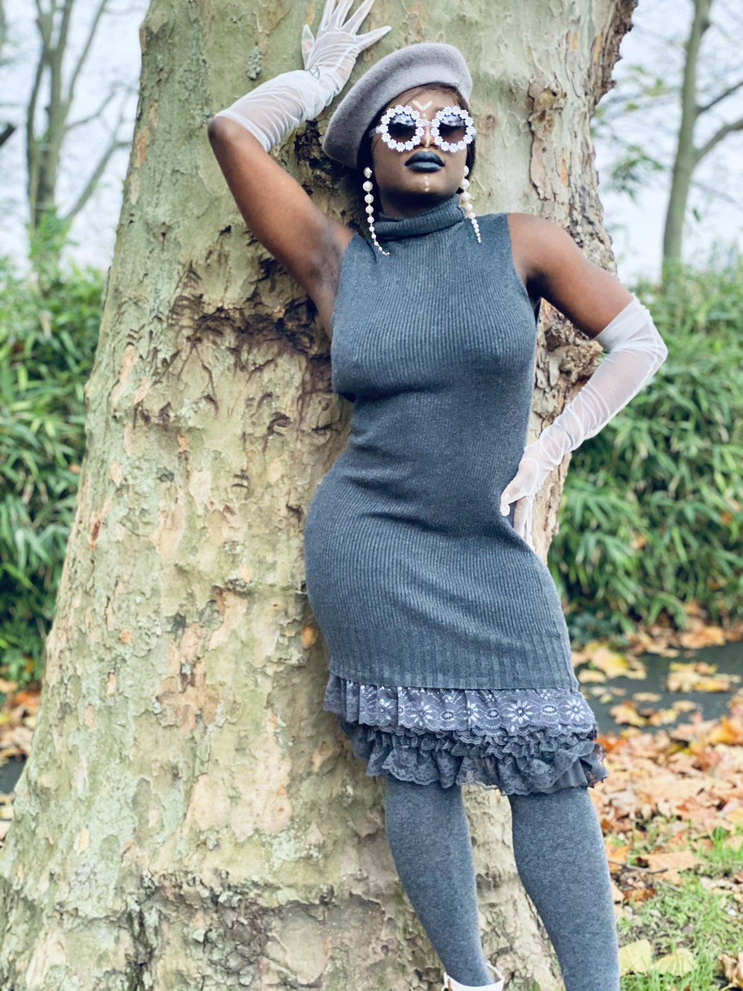 Smokey Ribbed Polo Midi Dress with Lace Frills - One Wear Freedom 