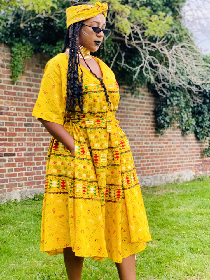 Sunshine in Soweto Dress with Waist Belt + Headwrap - One Wear Freedom 