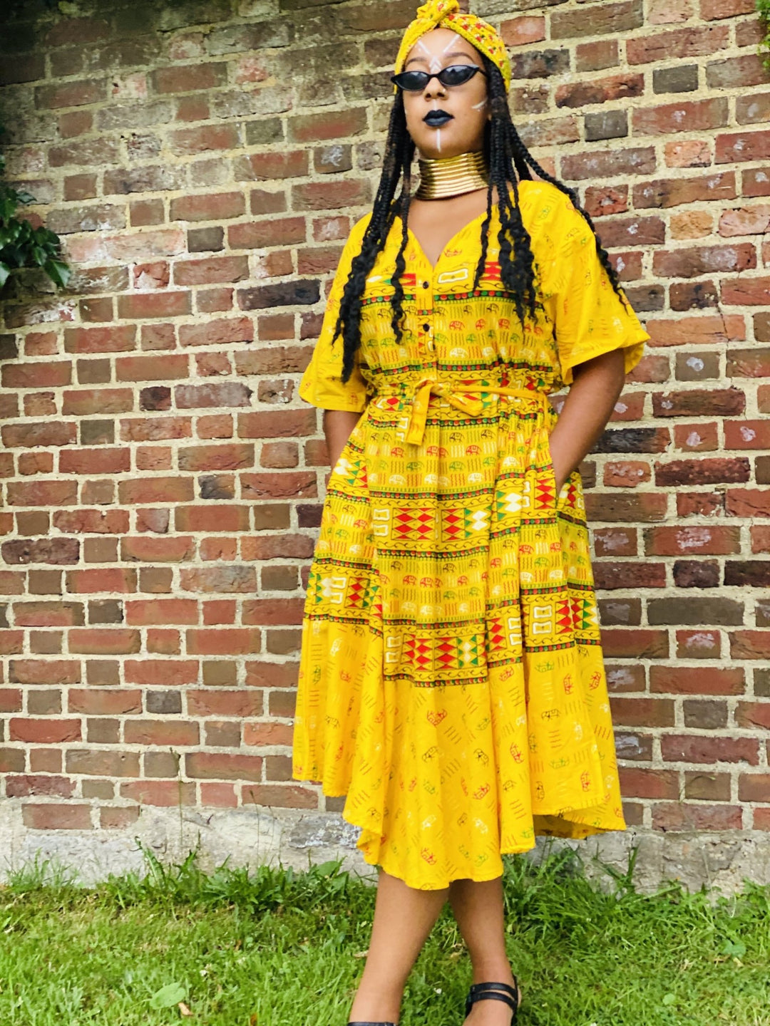 Sunshine in Soweto Dress with Waist Belt + Headwrap - One Wear Freedom #product_tags#