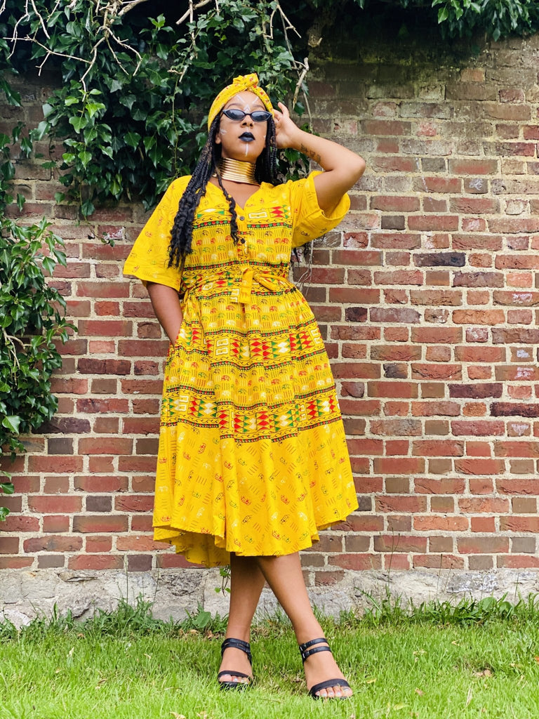 Sunshine in Soweto Dress with Waist Belt + Headwrap - One Wear Freedom #product_tags#