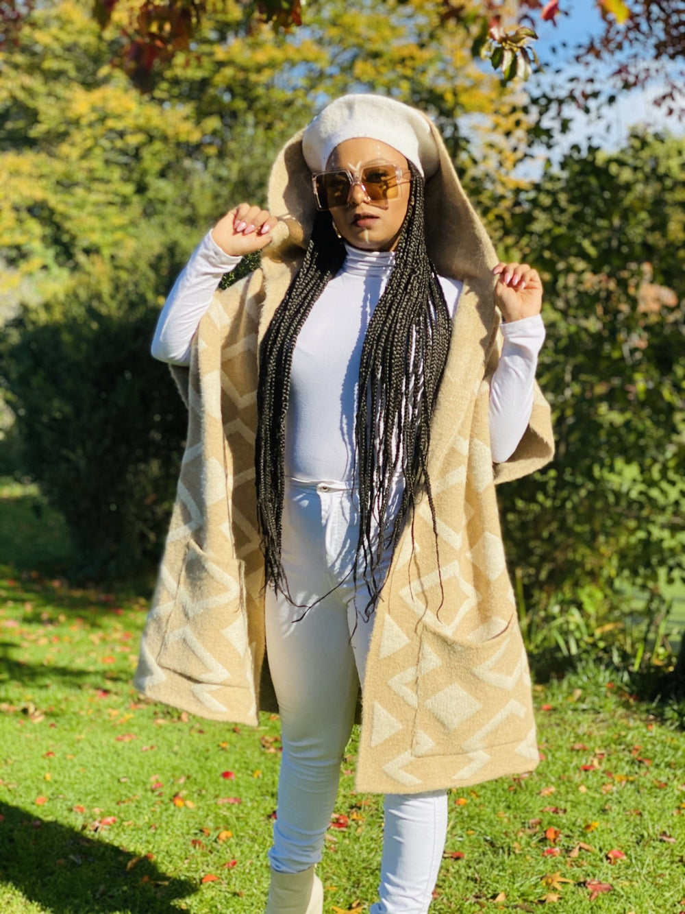 Tan Diamond Hooded Cardigan - One Wear Freedom #product_tags#