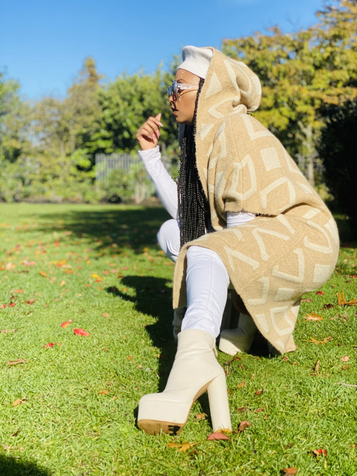 Tan Diamond Hooded Cardigan - One Wear Freedom 
