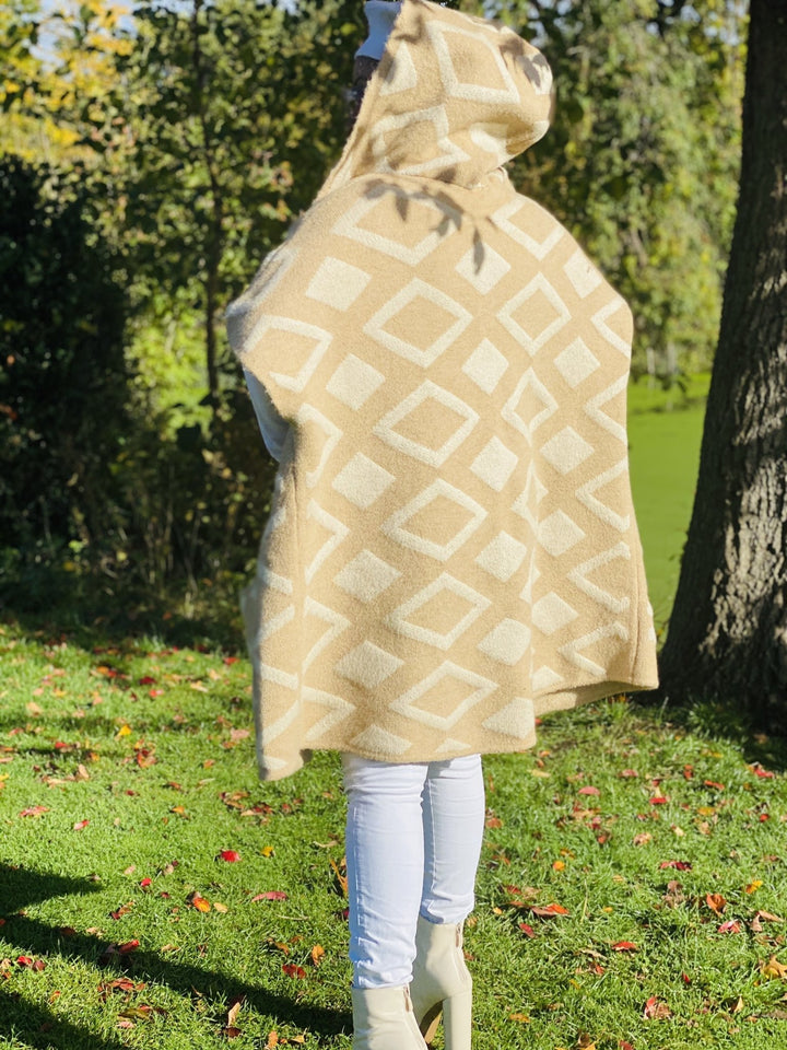 Tan Diamond Hooded Cardigan - One Wear Freedom 