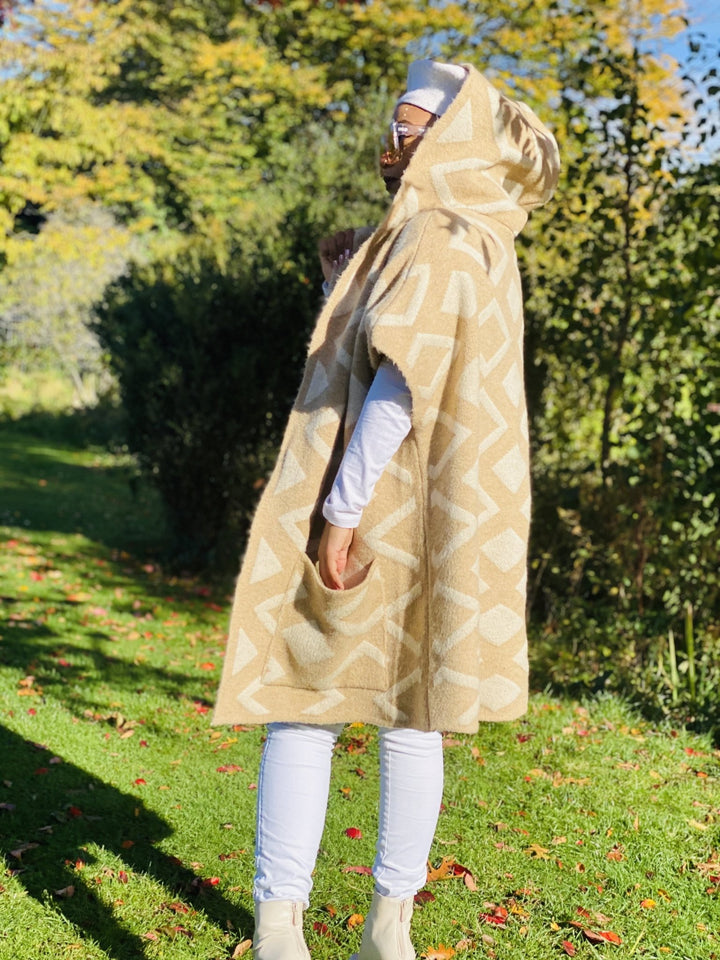 Tan Diamond Hooded Cardigan - One Wear Freedom 
