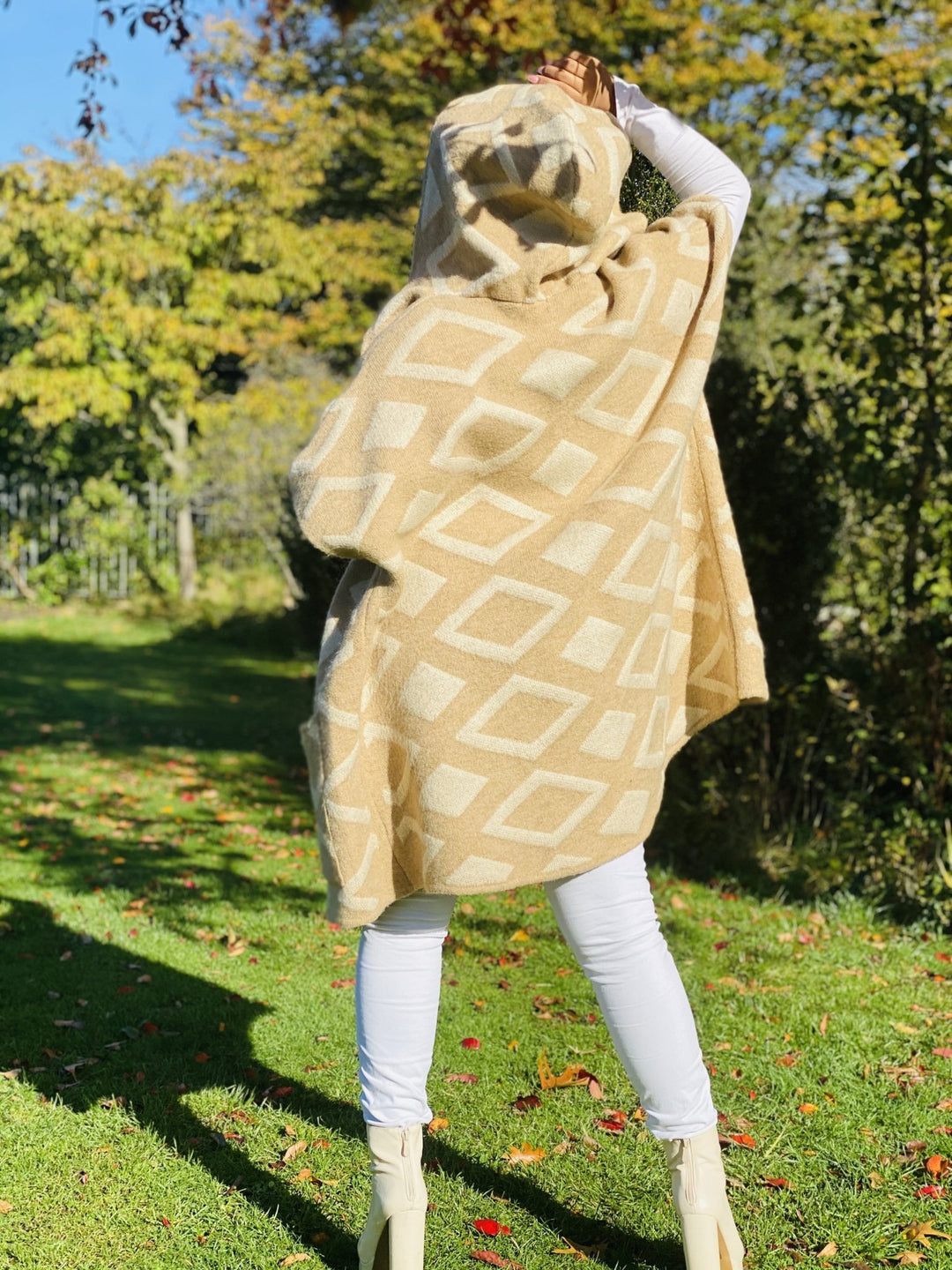 Tan Diamond Hooded Cardigan - One Wear Freedom 