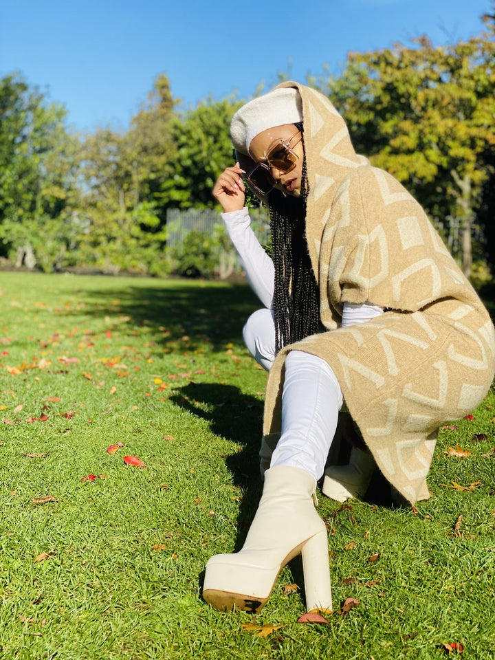 Tan Diamond Hooded Cardigan - One Wear Freedom 