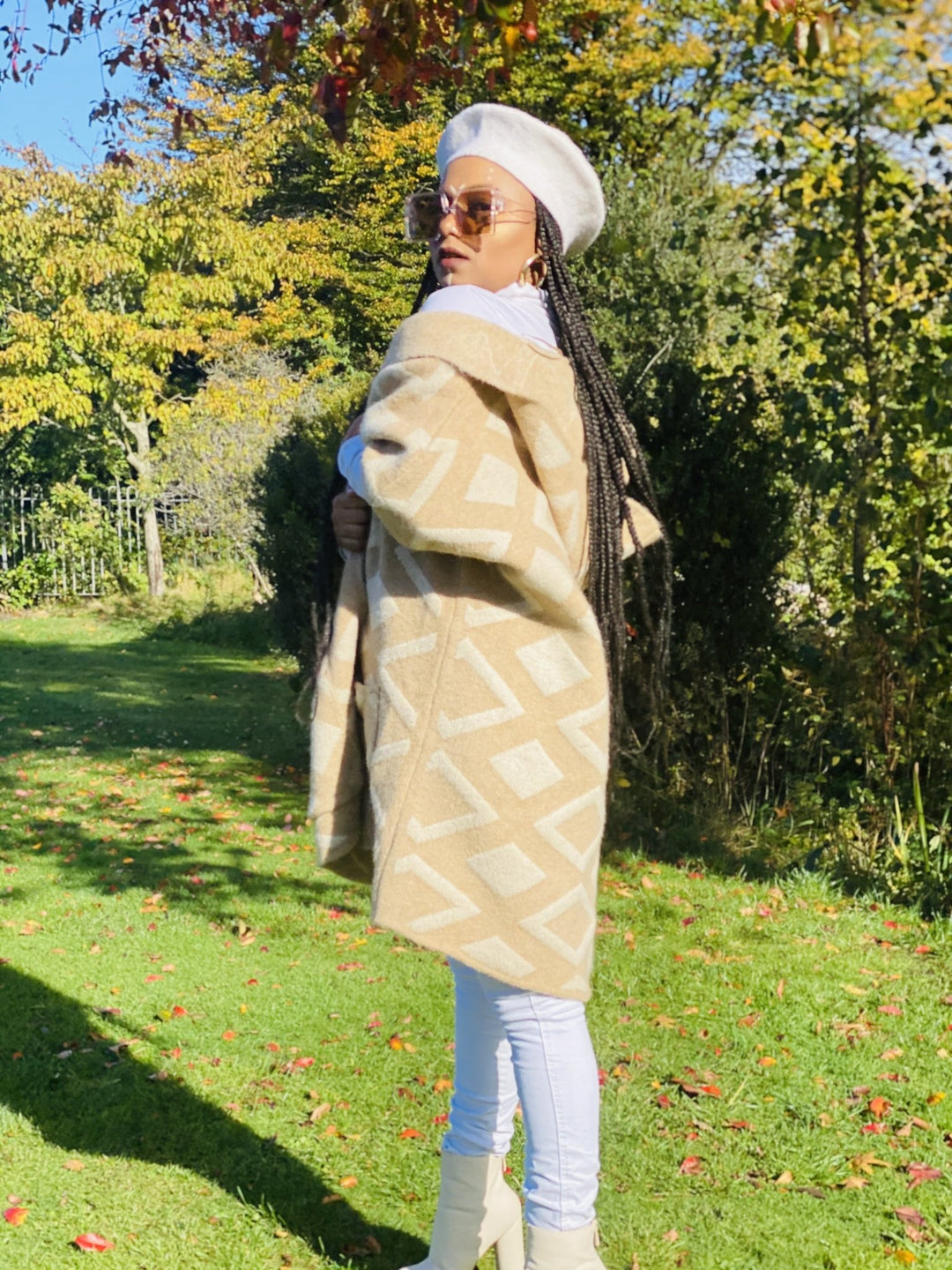 Tan Diamond Hooded Cardigan - One Wear Freedom 