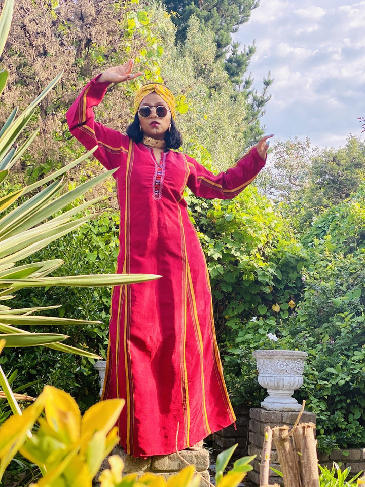 Traditional Afghan Poppy + Gold Maxi Dress - One Wear Freedom 