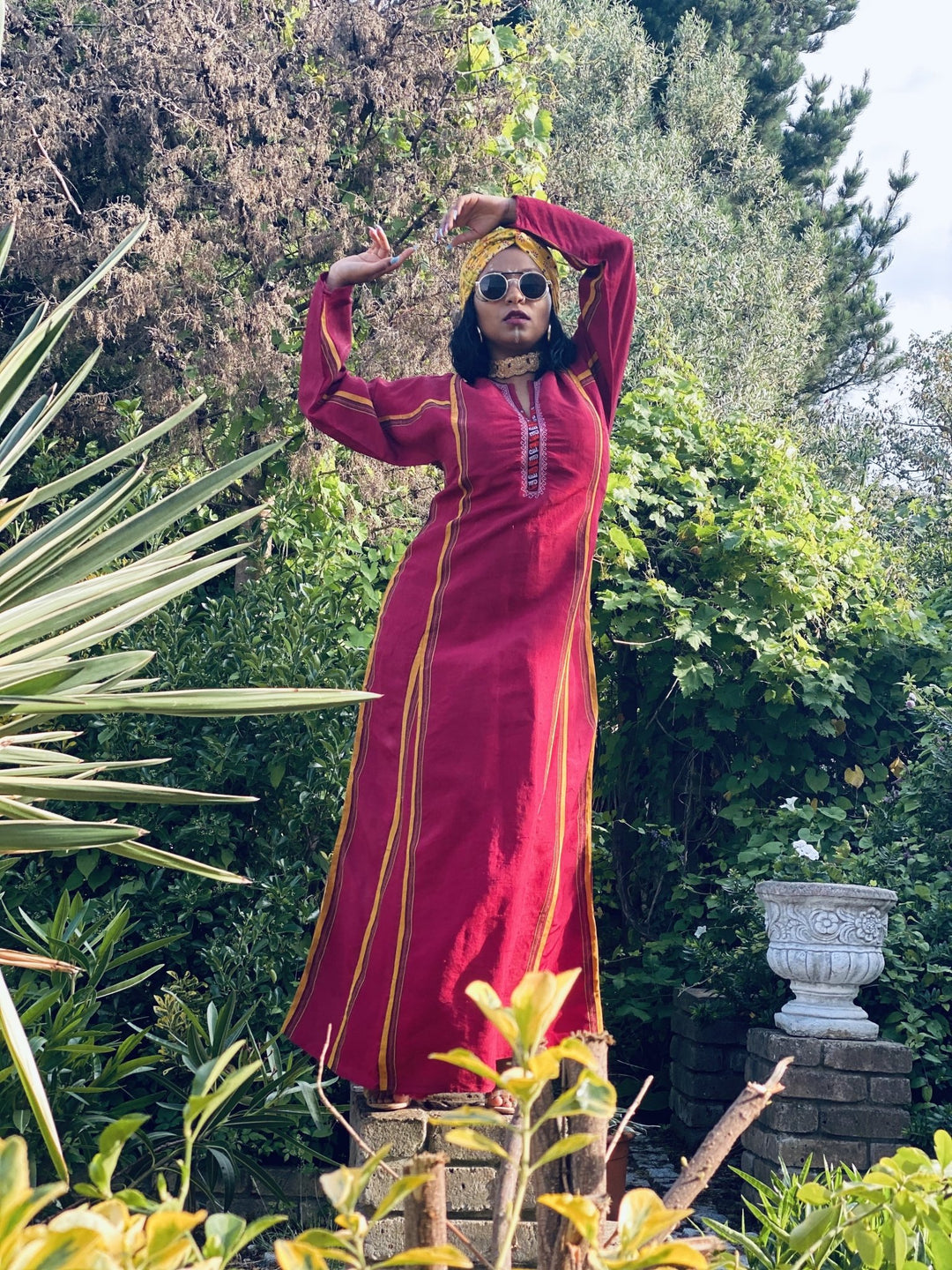 Traditional Afghan Poppy + Gold Maxi Dress - One Wear Freedom 