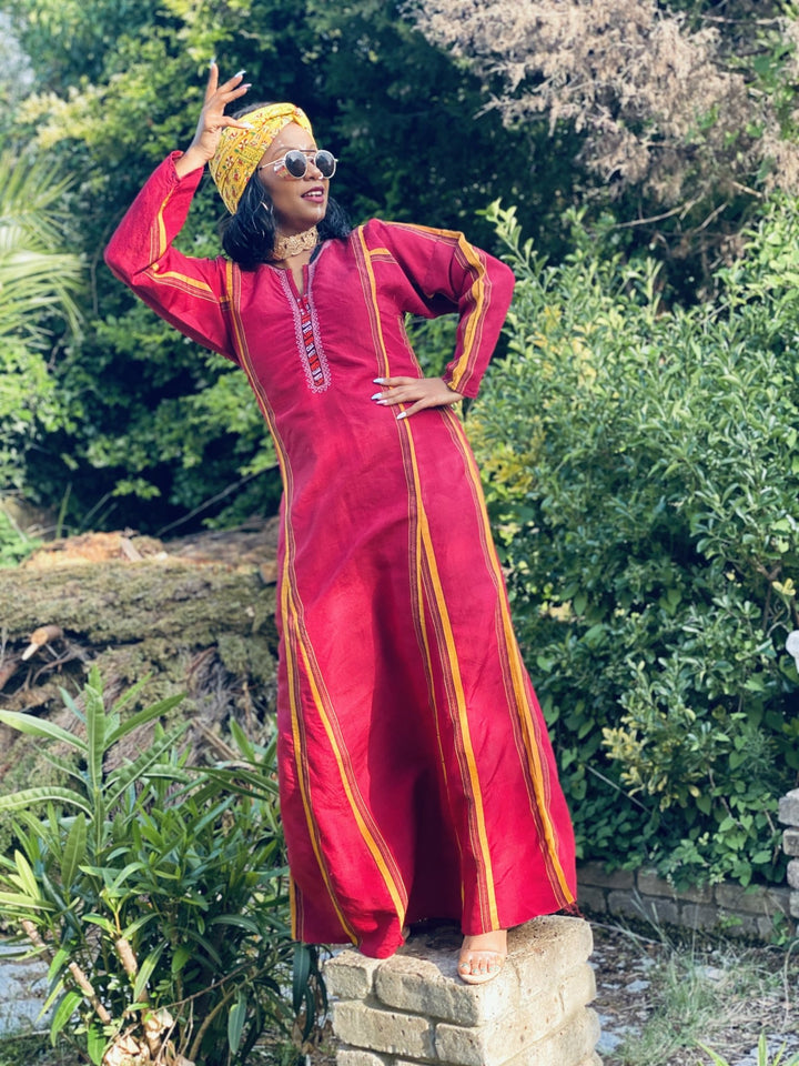 Traditional Afghan Poppy + Gold Maxi Dress - One Wear Freedom 