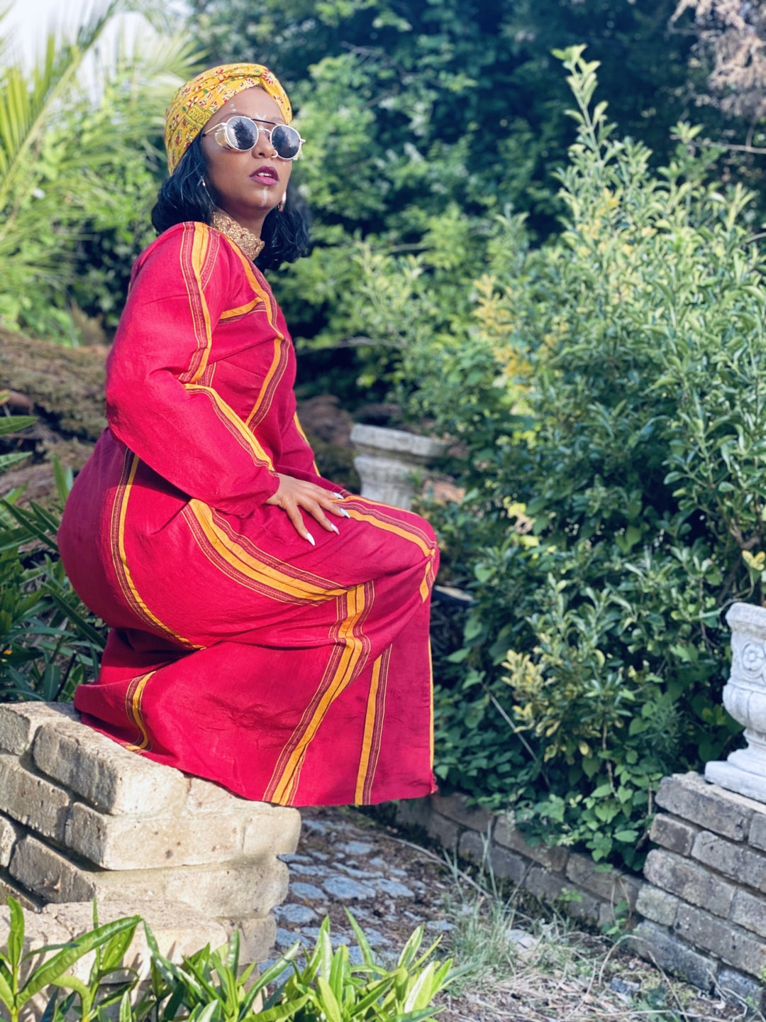 Traditional Afghan Poppy + Gold Maxi Dress - One Wear Freedom 