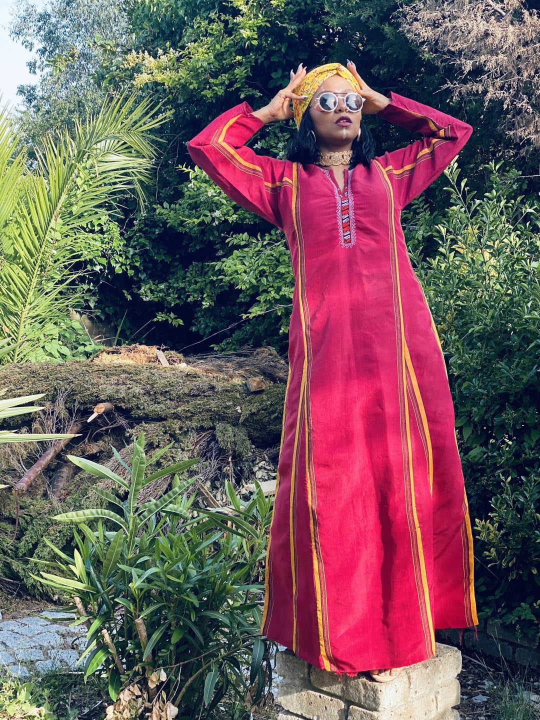 Traditional Afghan Poppy + Gold Maxi Dress - One Wear Freedom #product_tags#