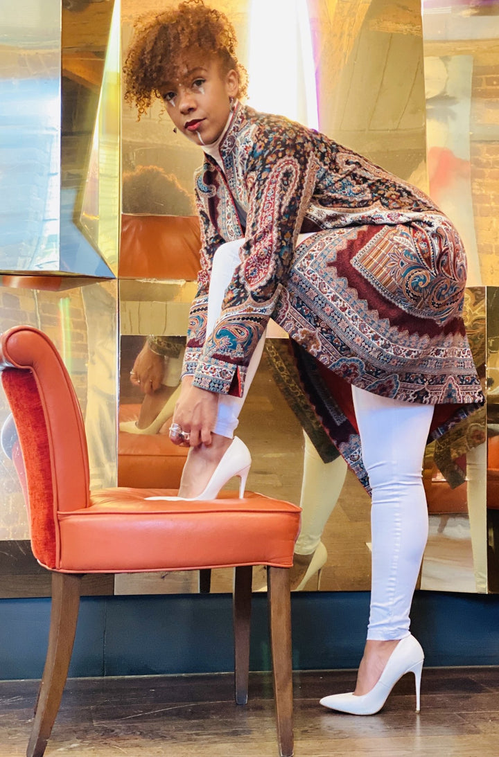 Traditional Tangerine Jacquard Pashmina Coat - One Wear Freedom 