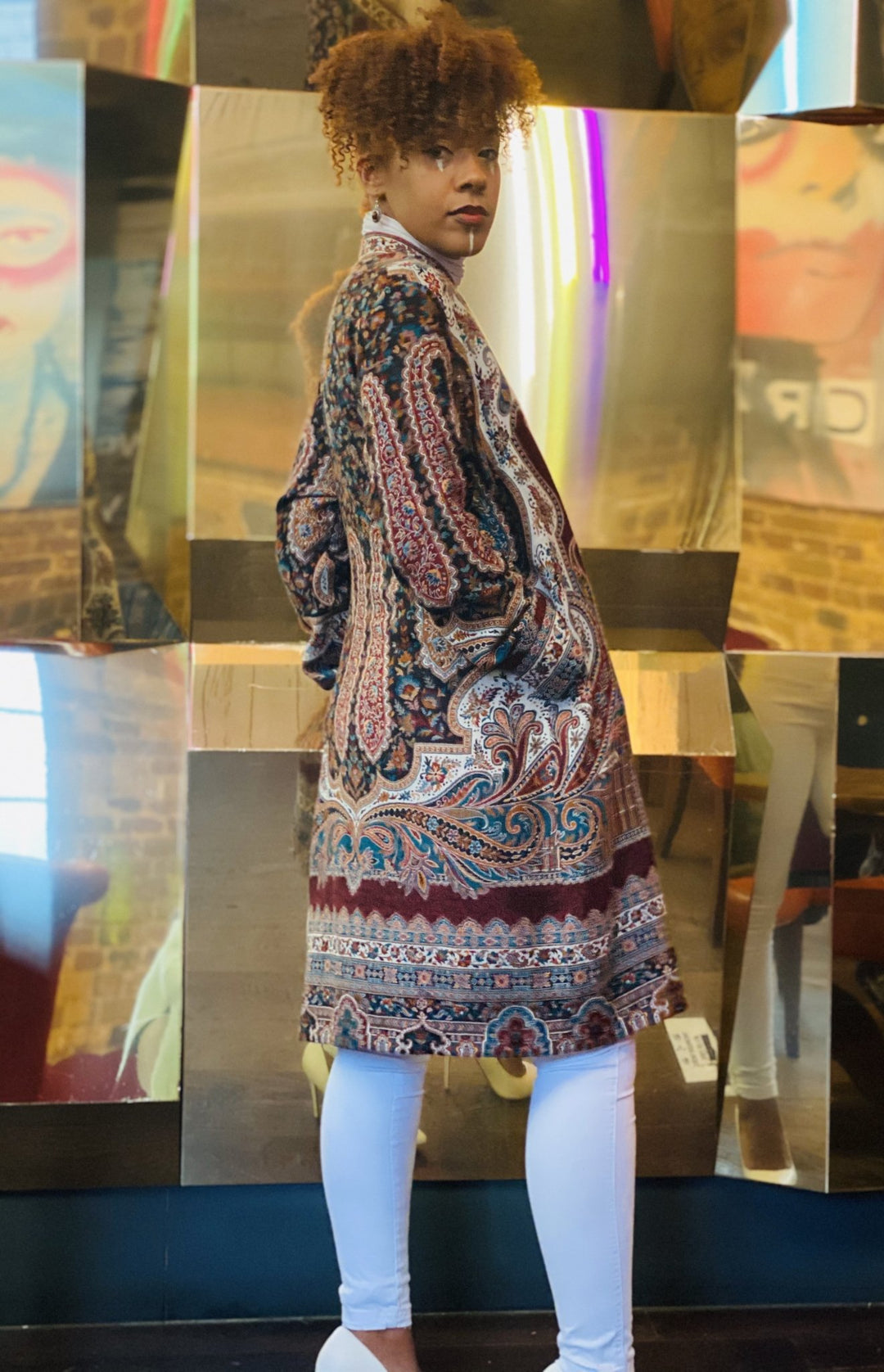 Traditional Tangerine Jacquard Pashmina Coat - One Wear Freedom 
