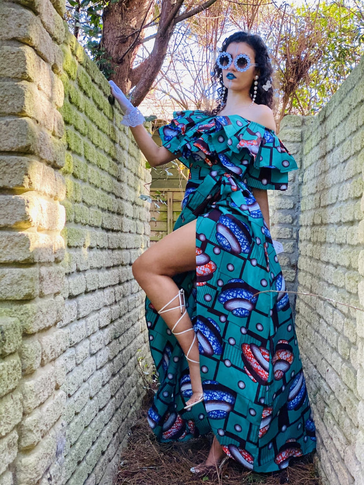 Tropical Turquoise Ruffle Gown - One Wear Freedom 