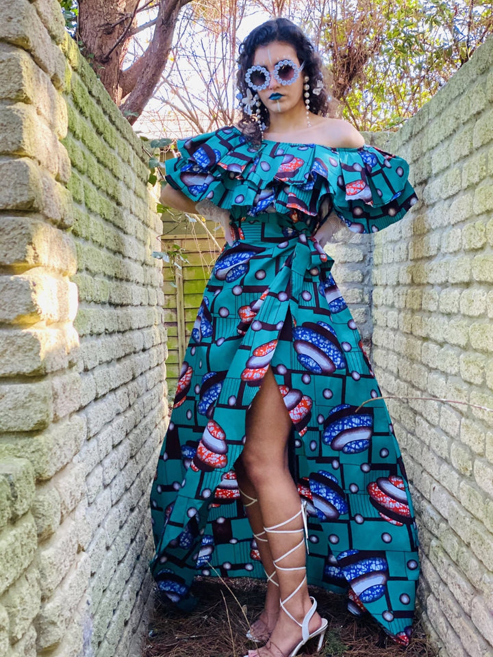Tropical Turquoise Ruffle Gown - One Wear Freedom 