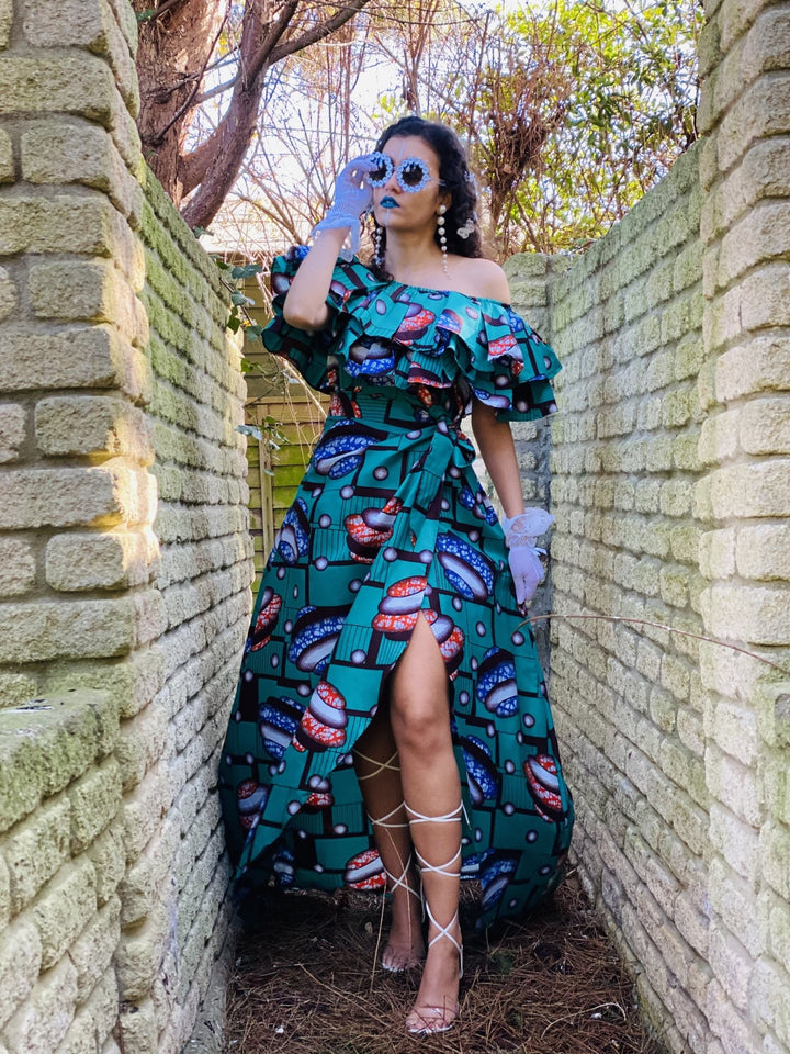 Tropical Turquoise Ruffle Gown - One Wear Freedom 