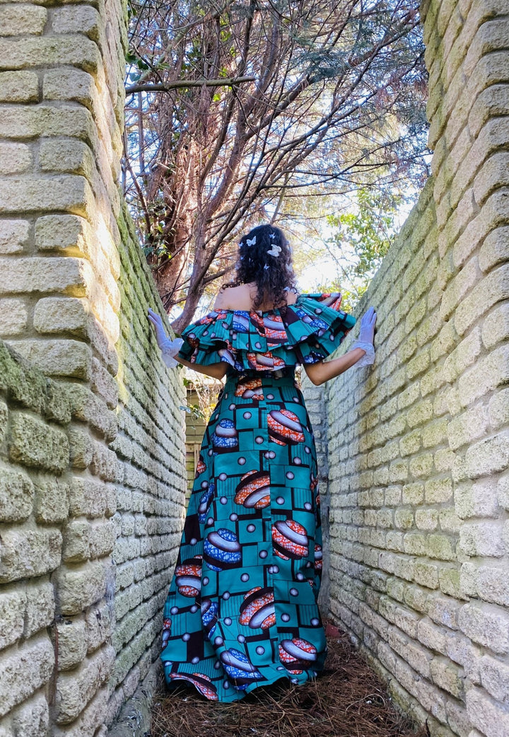 Tropical Turquoise Ruffle Gown - One Wear Freedom 