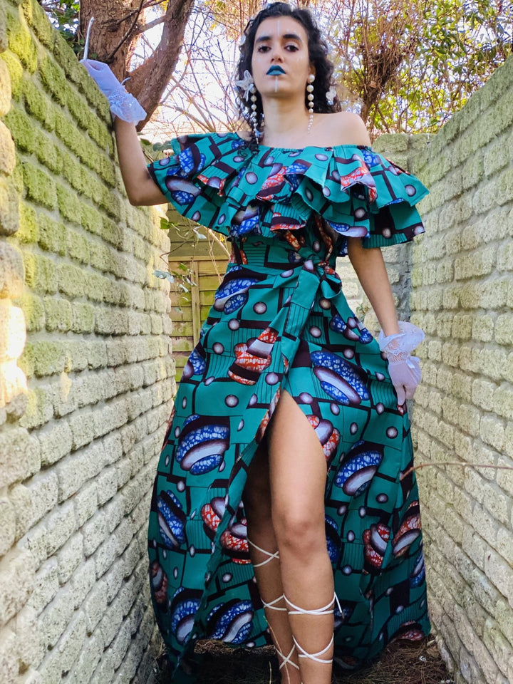 Tropical Turquoise Ruffle Gown - One Wear Freedom 