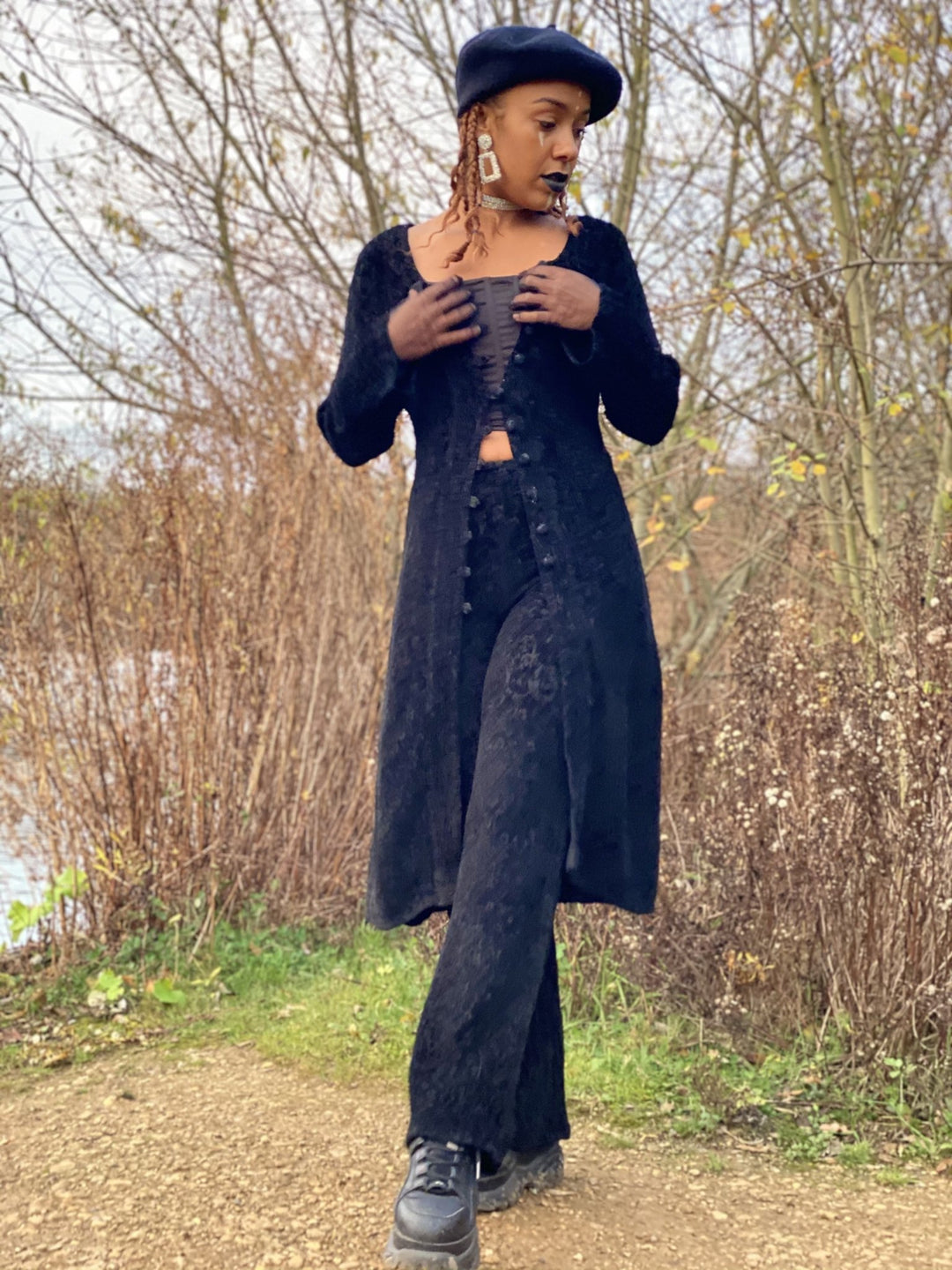 Vintage Black Damask Sailor Jacket + Trouser Co-ord - One Wear Freedom #product_tags#