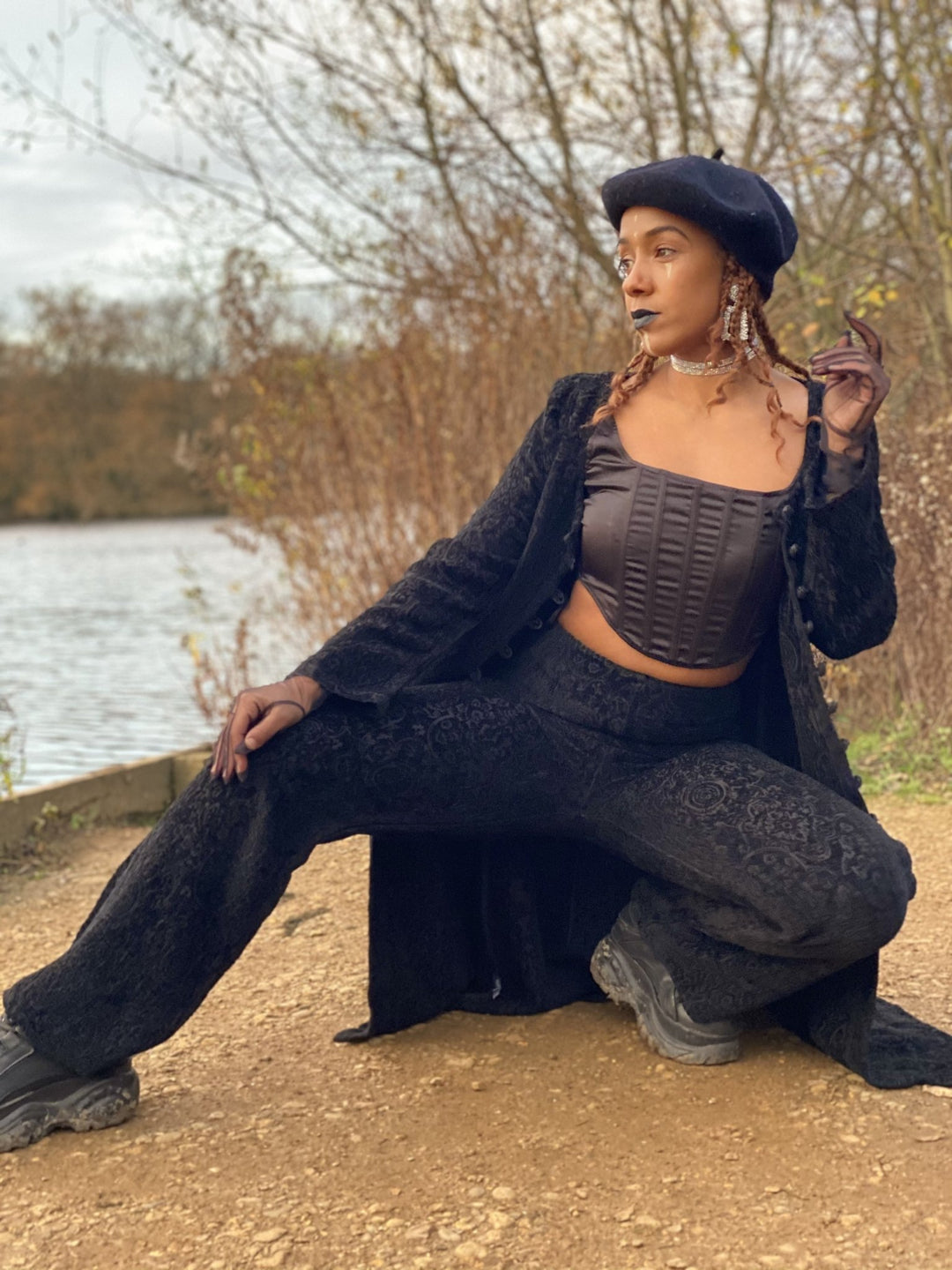 Vintage Black Damask Sailor Jacket + Trouser Co-ord - One Wear Freedom 