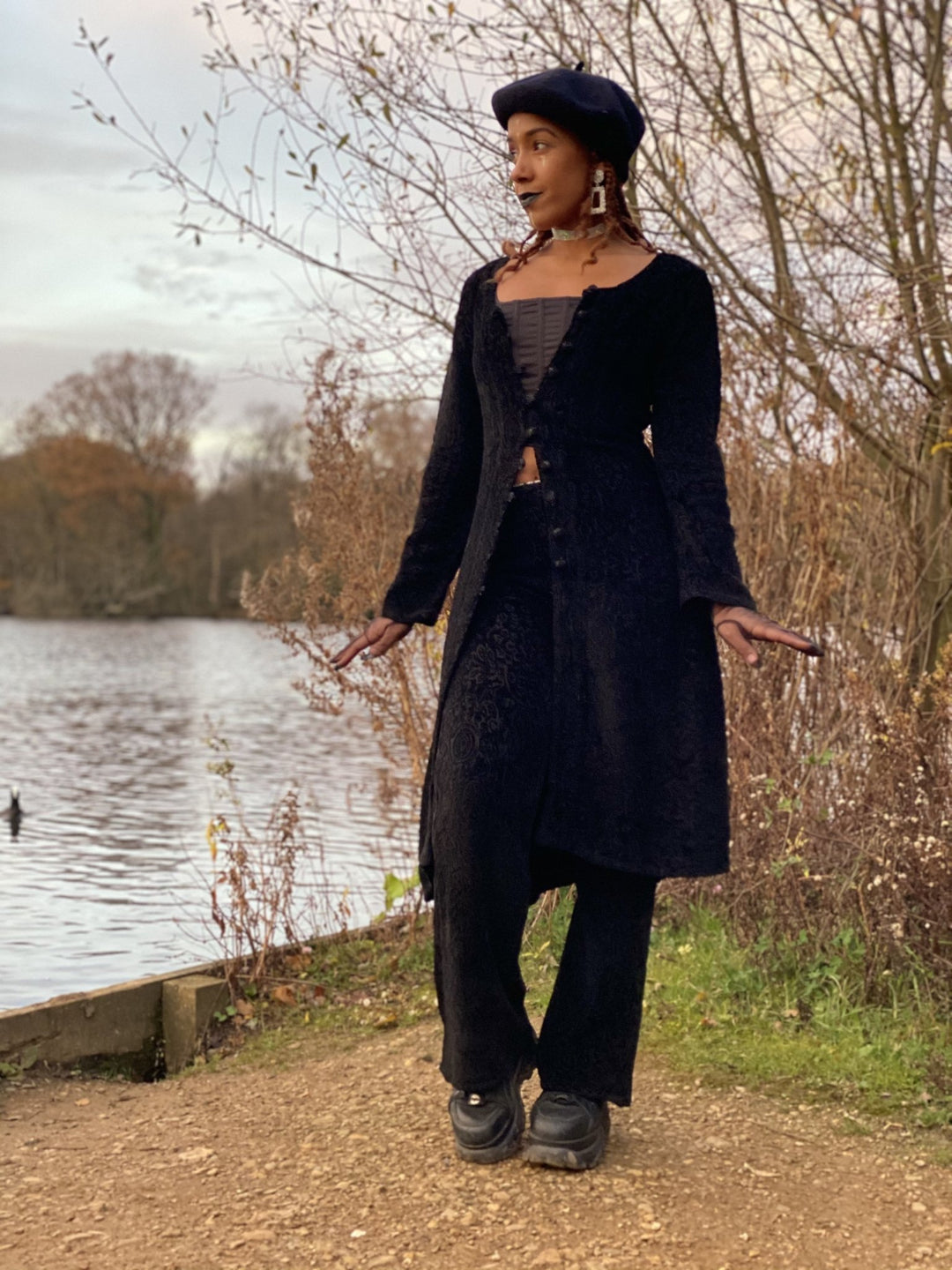 Vintage Black Damask Sailor Jacket + Trouser Co-ord - One Wear Freedom 