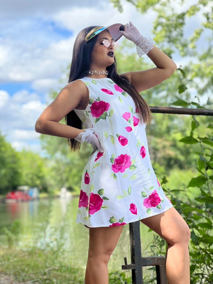White + Pink Peony Shift Dress - One Wear Freedom 