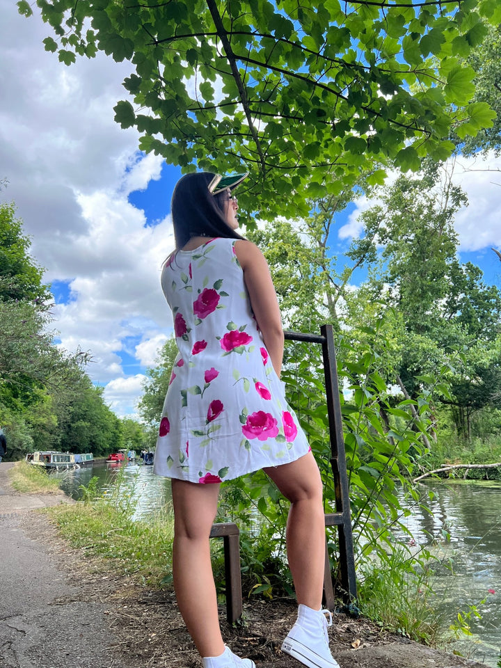White + Pink Peony Shift Dress - One Wear Freedom 